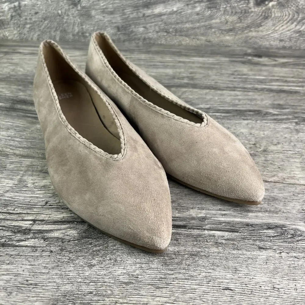 Eileen Fisher Posy Ballet Flats Suede Tan Pointed Toe Scalloped Women’s Size 11